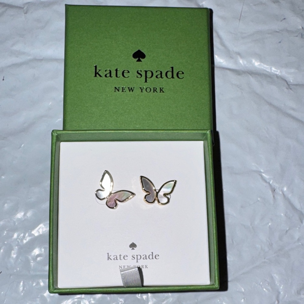 Kate Spade Mother-of-Pearl Butterfly Stud Earrings - Gold Trim - Picture 1 of 3